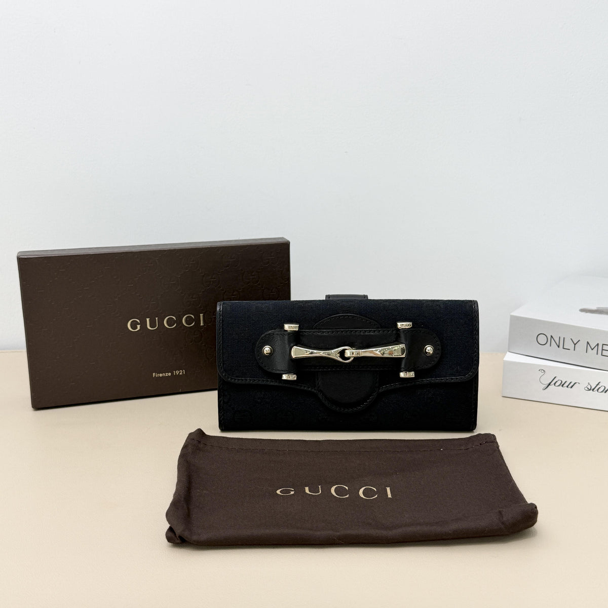 Horsebit Black GG Long Flap Clutch Wallet