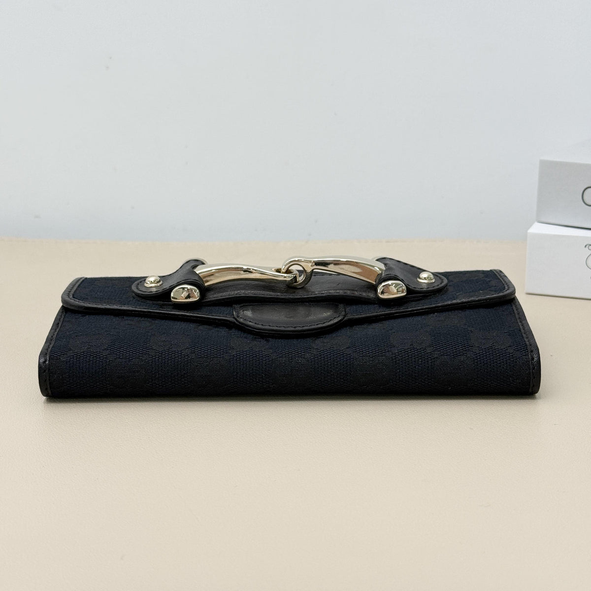 Horsebit Black GG Long Flap Clutch Wallet