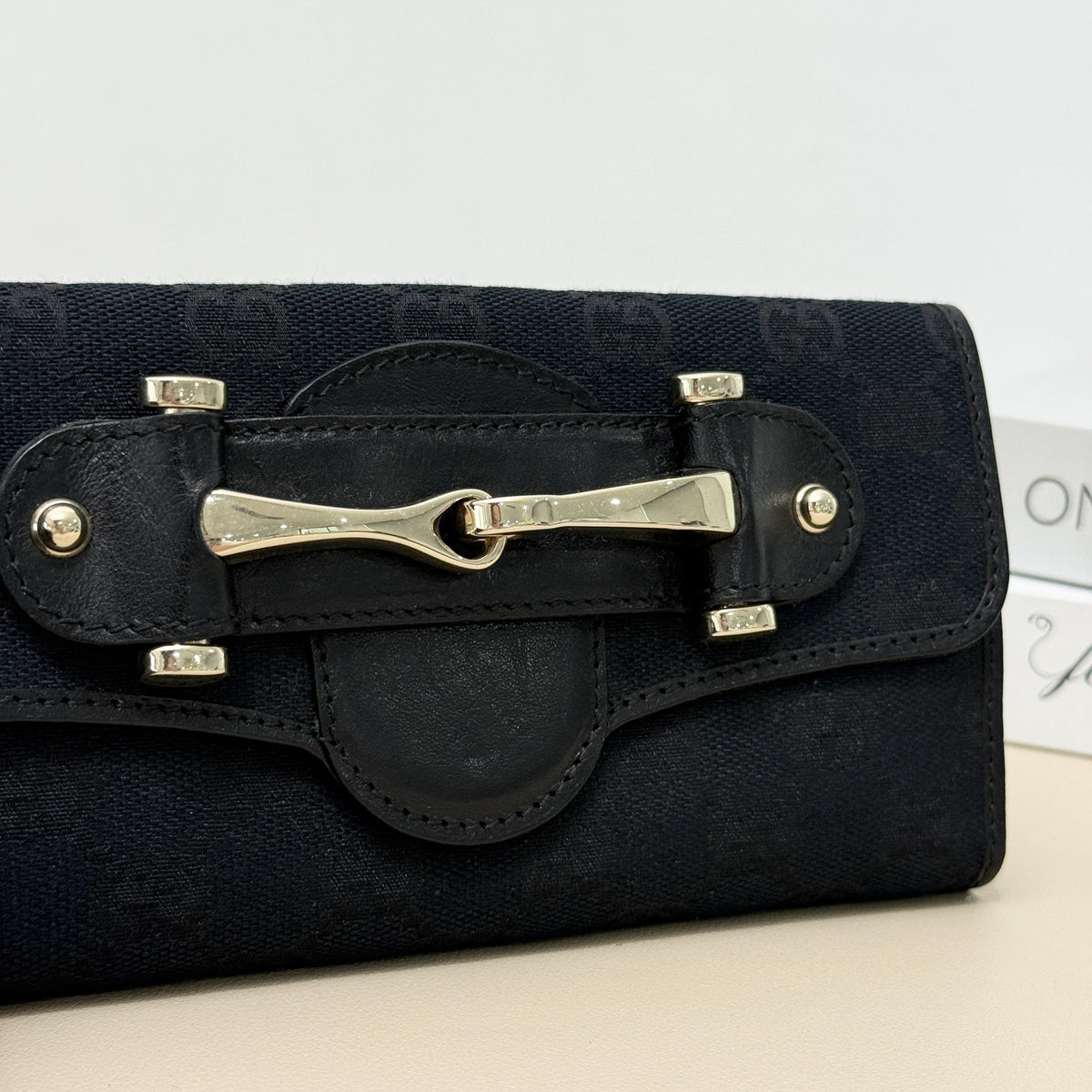 Horsebit Black GG Long Flap Clutch Wallet