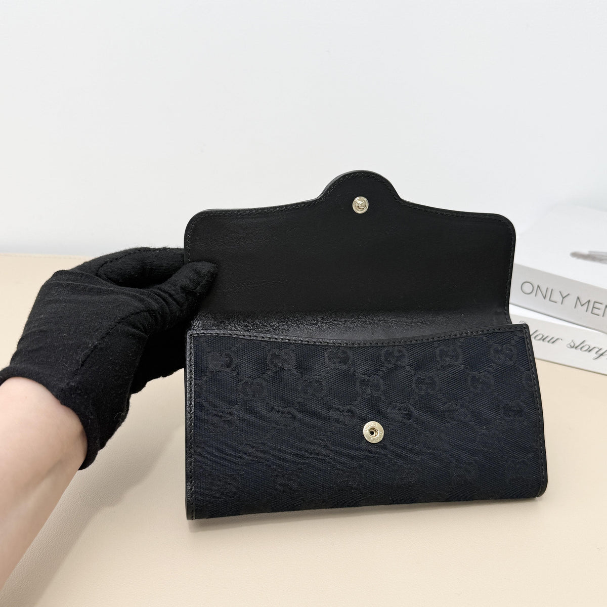 Horsebit Black GG Long Flap Clutch Wallet