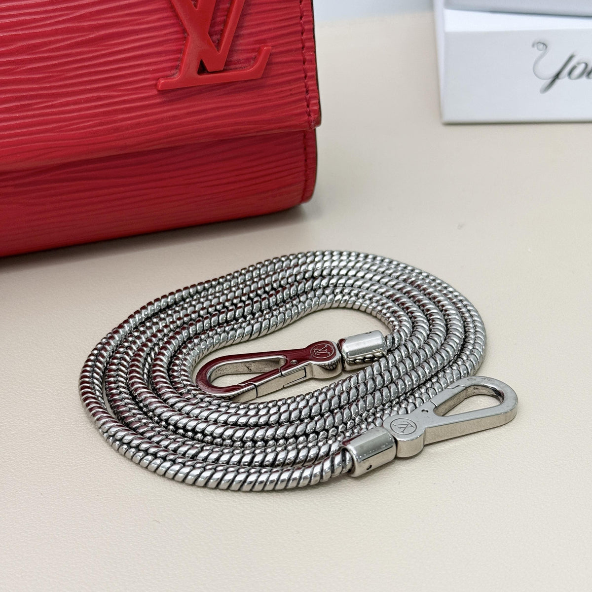 Louis Vuitton Clutches & Wristlets Bright Red Epi Embossed Chain Wallet Crossbody Bag