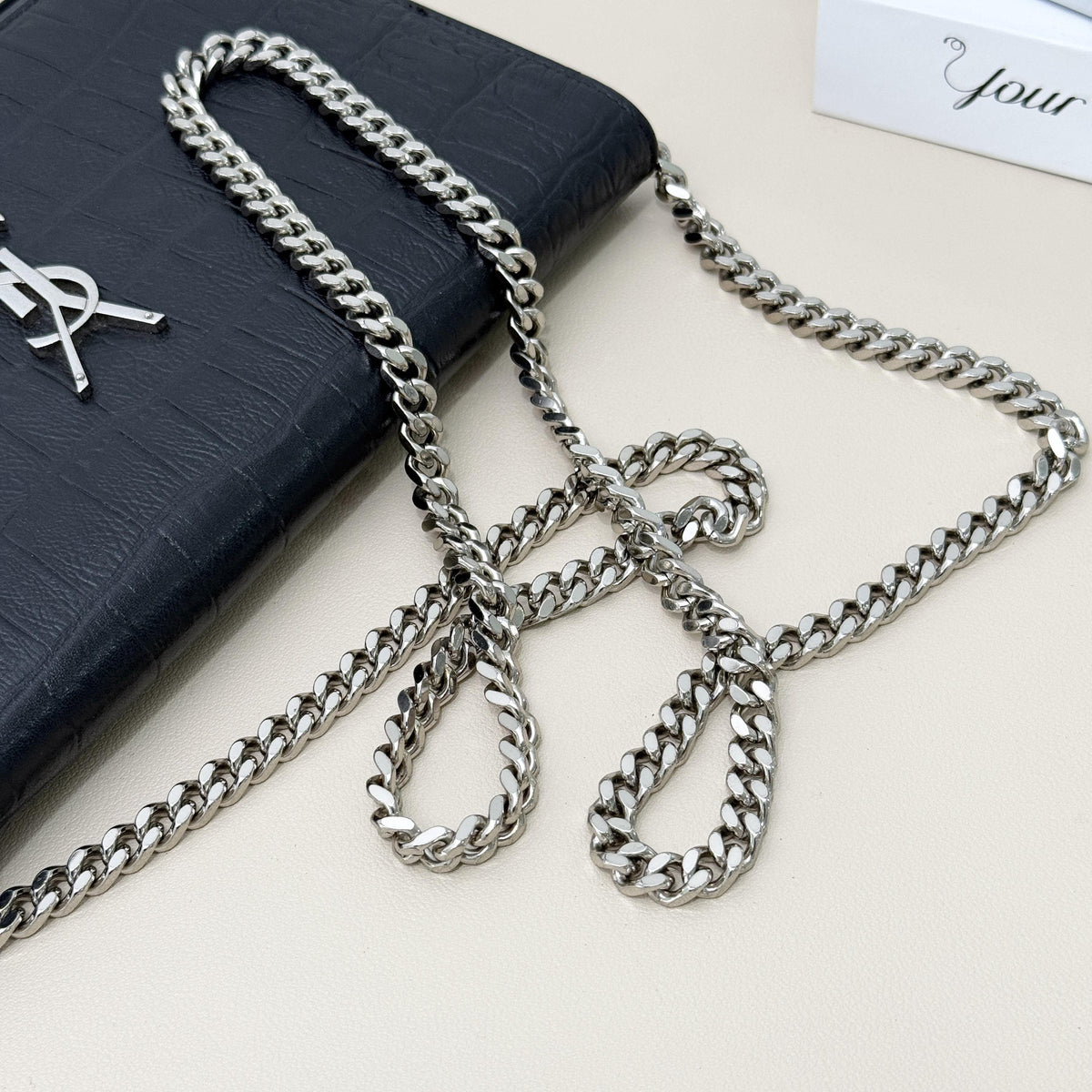 Cassandre Black Croc Embossed Envelope Chain Crossbody Bag