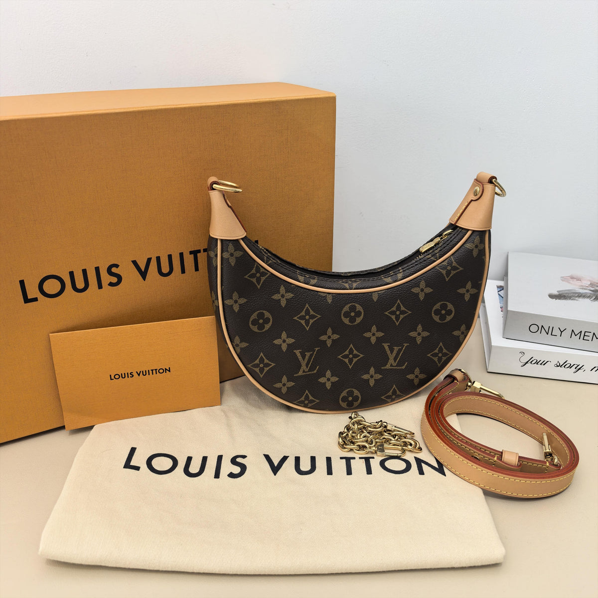 Pre-owned Louis Vuitton Coated Canvas Shoulder Bags Loop Monogram Hobo Shoulder Bag