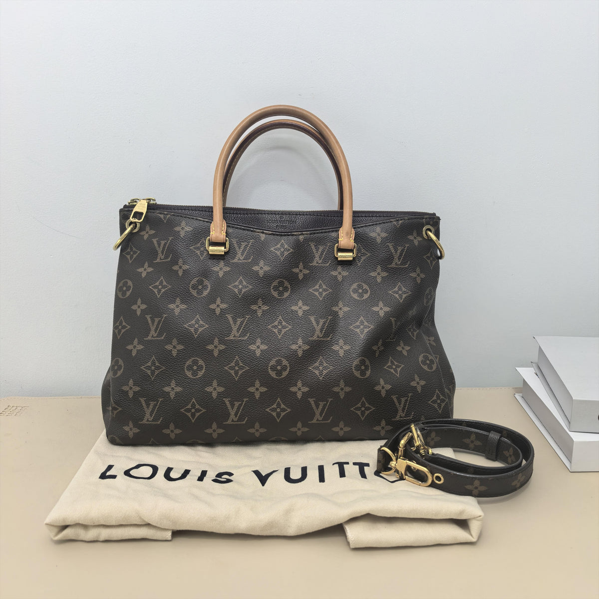 Pre-owned Louis Vuitton Coated Canvas Tote Bags Pallas MM Monogram Hand & Crossbody Tote Bag