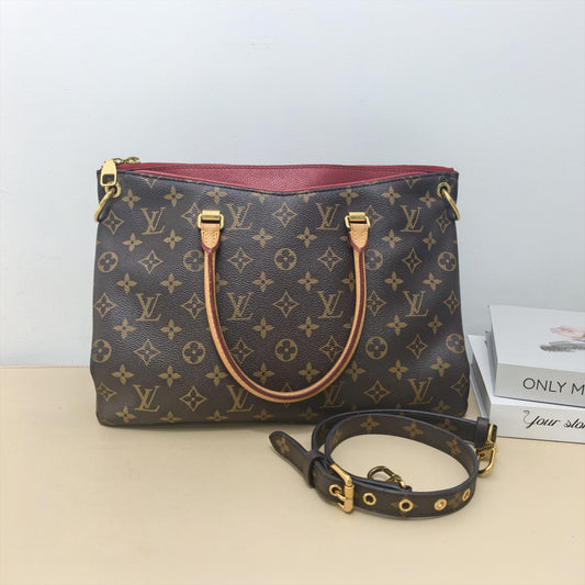 Pallas MM Monogram Cerise Leather Trim 2 Way Handbag
