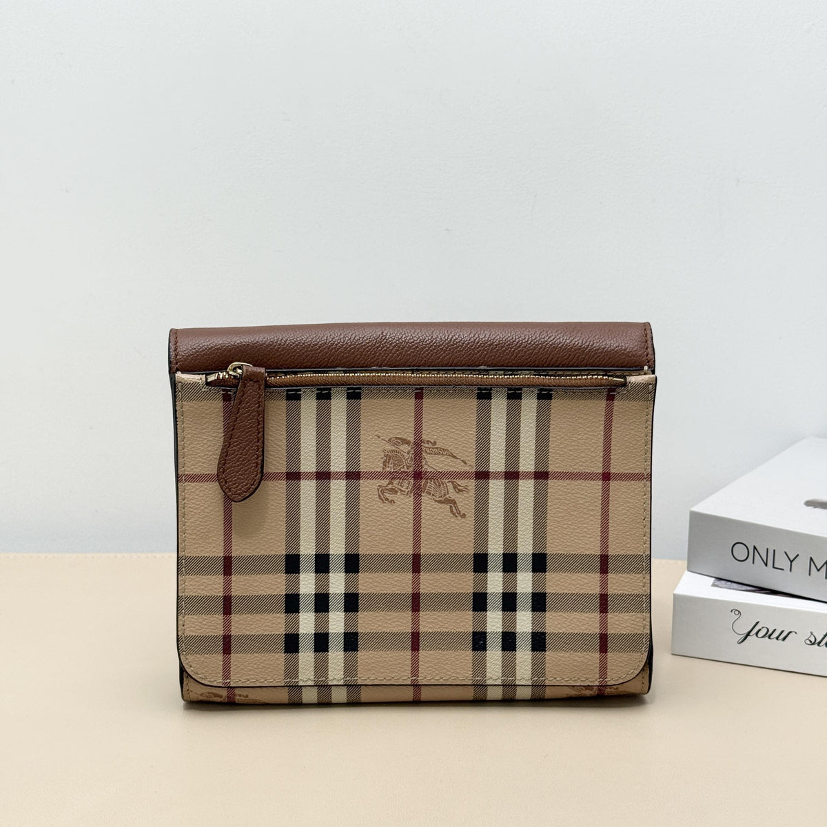 Vintage Check Crossbody Flap Bag With Brown Grain Leather Flap