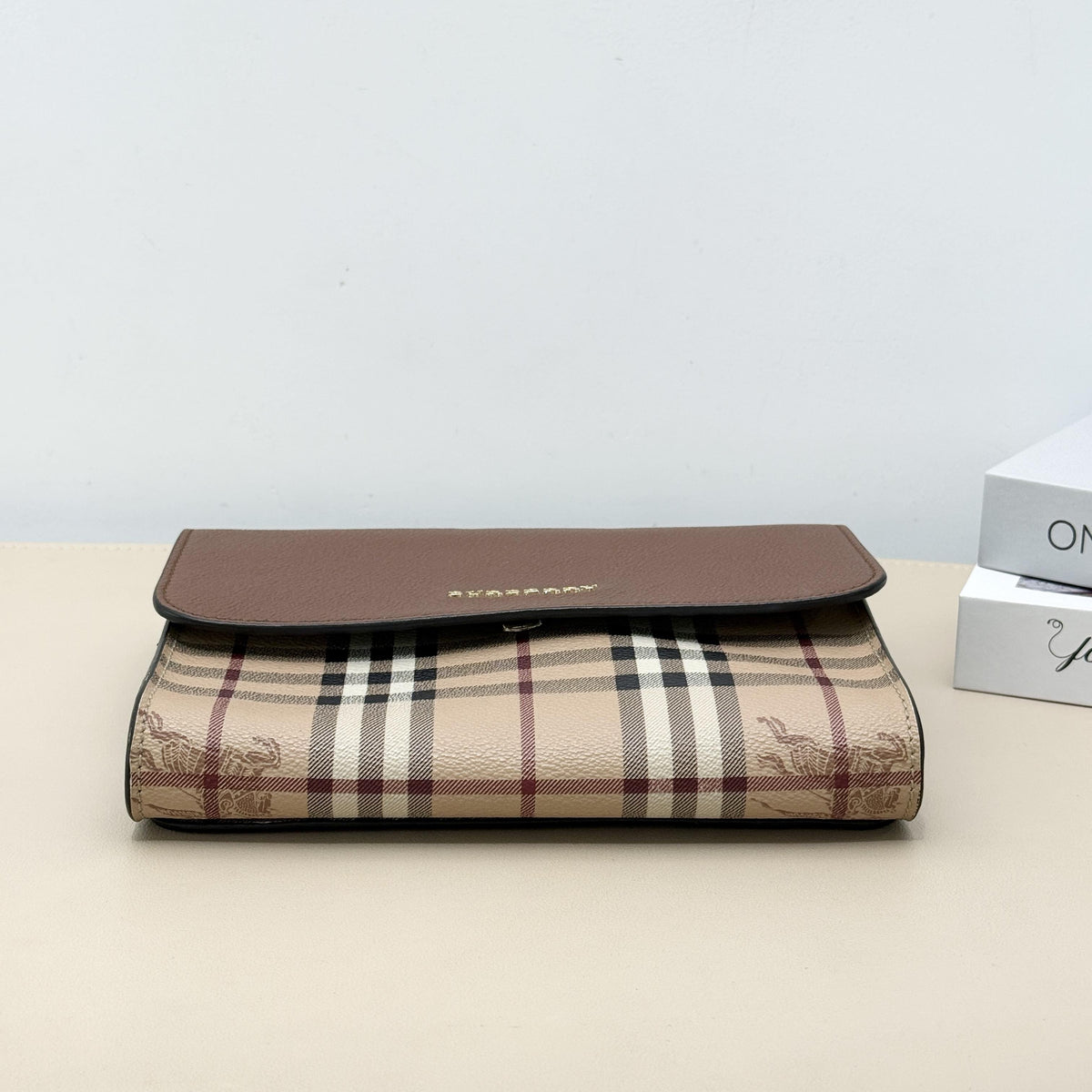 Vintage Check Crossbody Flap Bag With Brown Grain Leather Flap