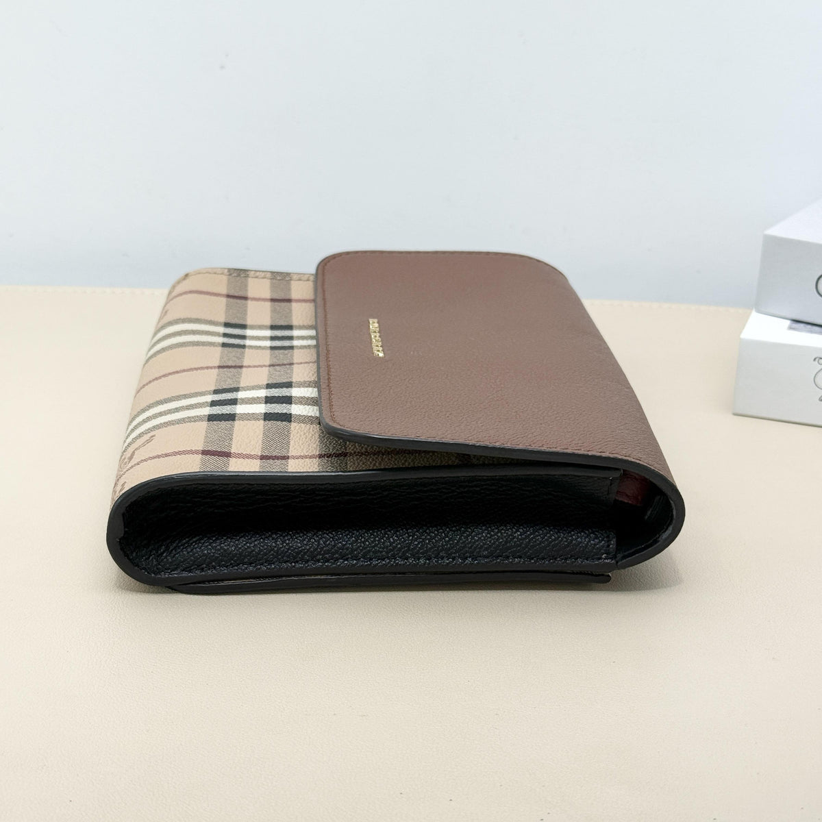 Vintage Check Crossbody Flap Bag With Brown Grain Leather Flap