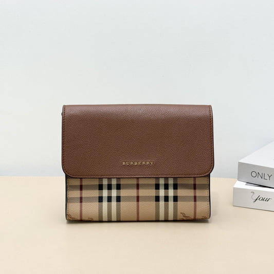 Vintage Check Crossbody Flap Bag With Brown Grain Leather Flap