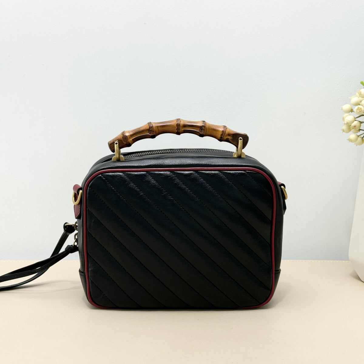 GG Marmont Diagonal Quilted Leather Bamboo Handle Camera Crossbody Bag