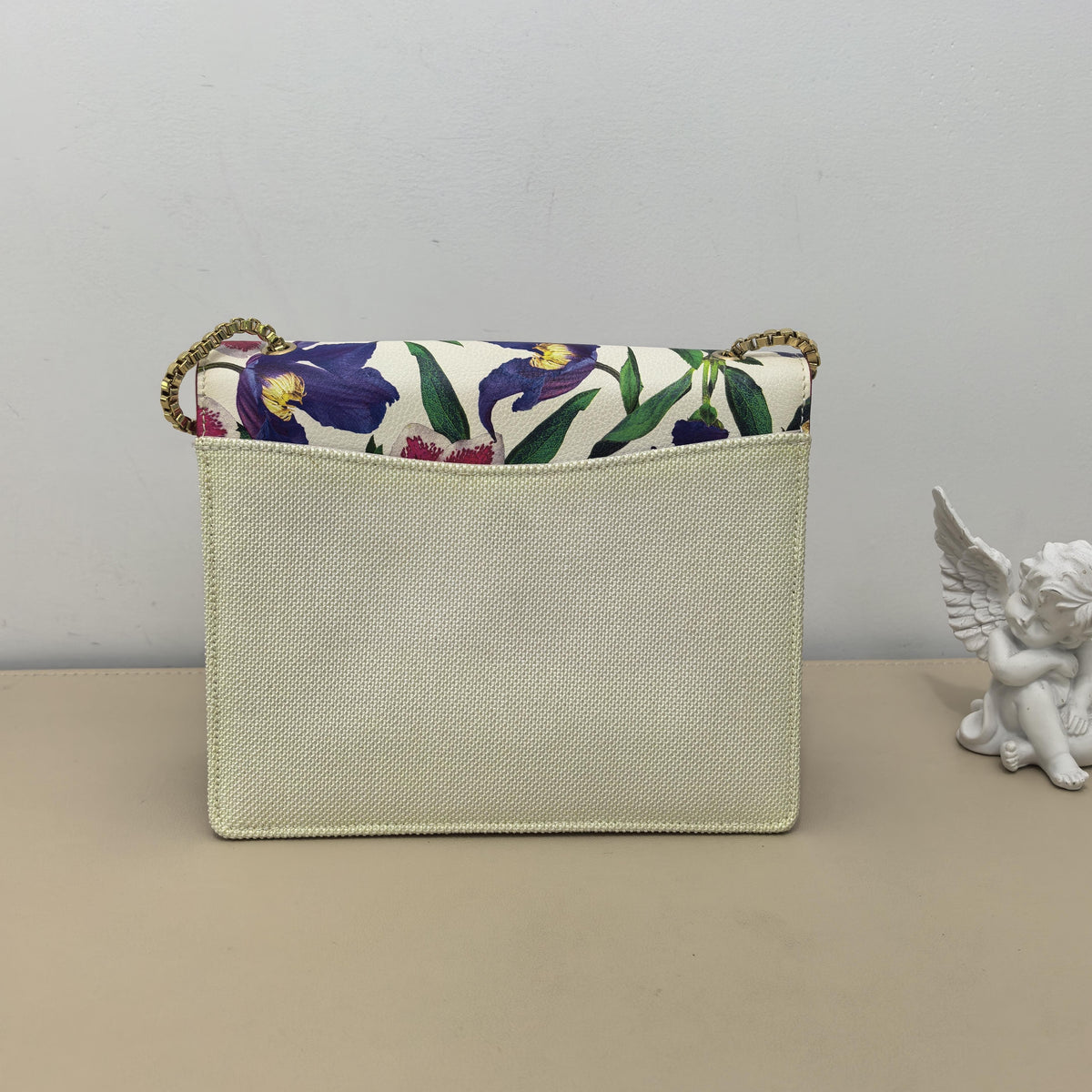 Thalia Floral Print Fabric & Calfskin Gancini Chain Crossbody Bag