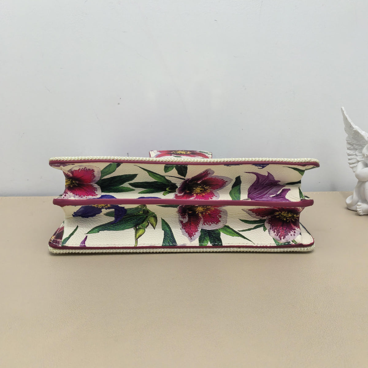 Thalia Floral Print Fabric & Calfskin Gancini Chain Crossbody Bag
