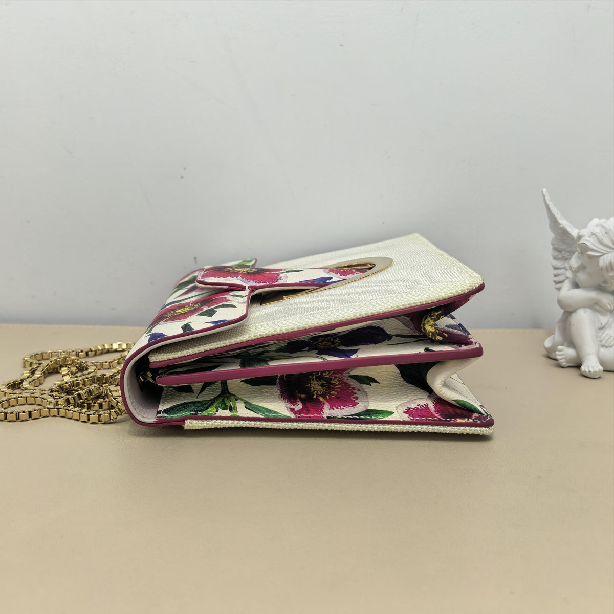 Thalia Floral Print Fabric & Calfskin Gancini Chain Crossbody Bag