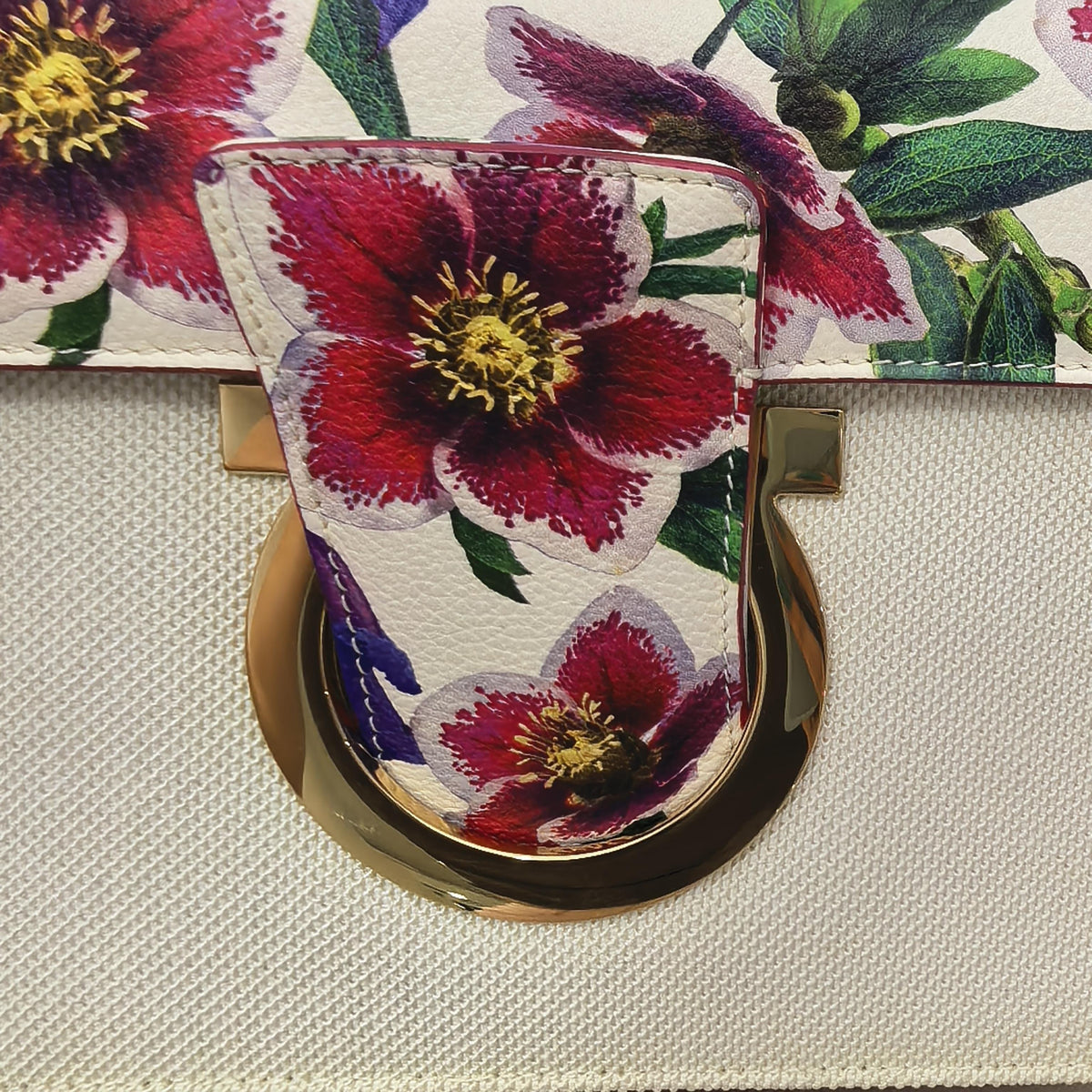 Thalia Floral Print Fabric & Calfskin Gancini Chain Crossbody Bag