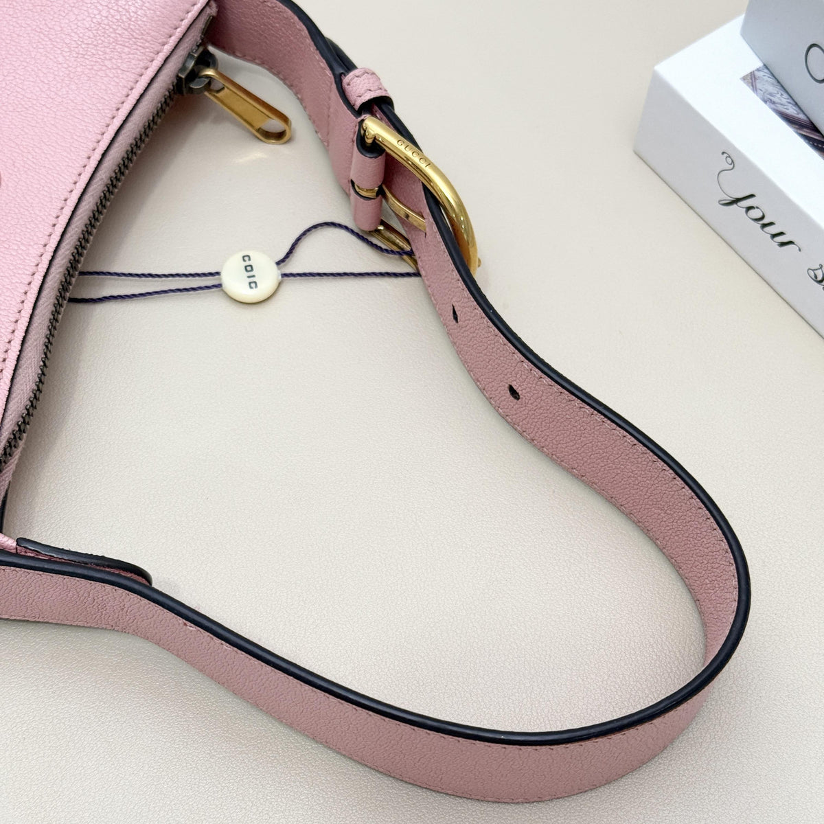 GG Marmont Pink Grained Crescent Hobo Shoulder Bag