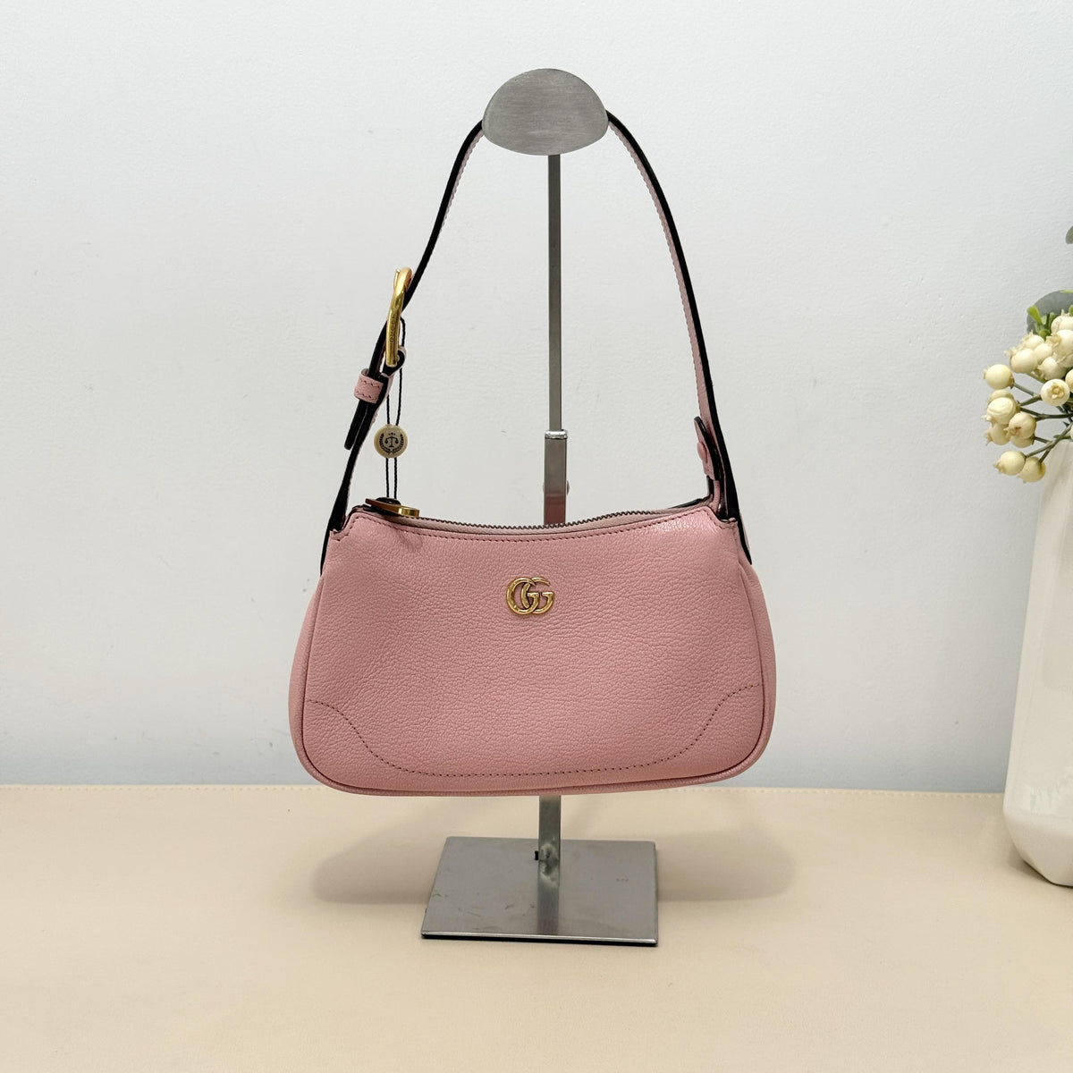 GG Marmont Pink Grained Crescent Hobo Shoulder Bag