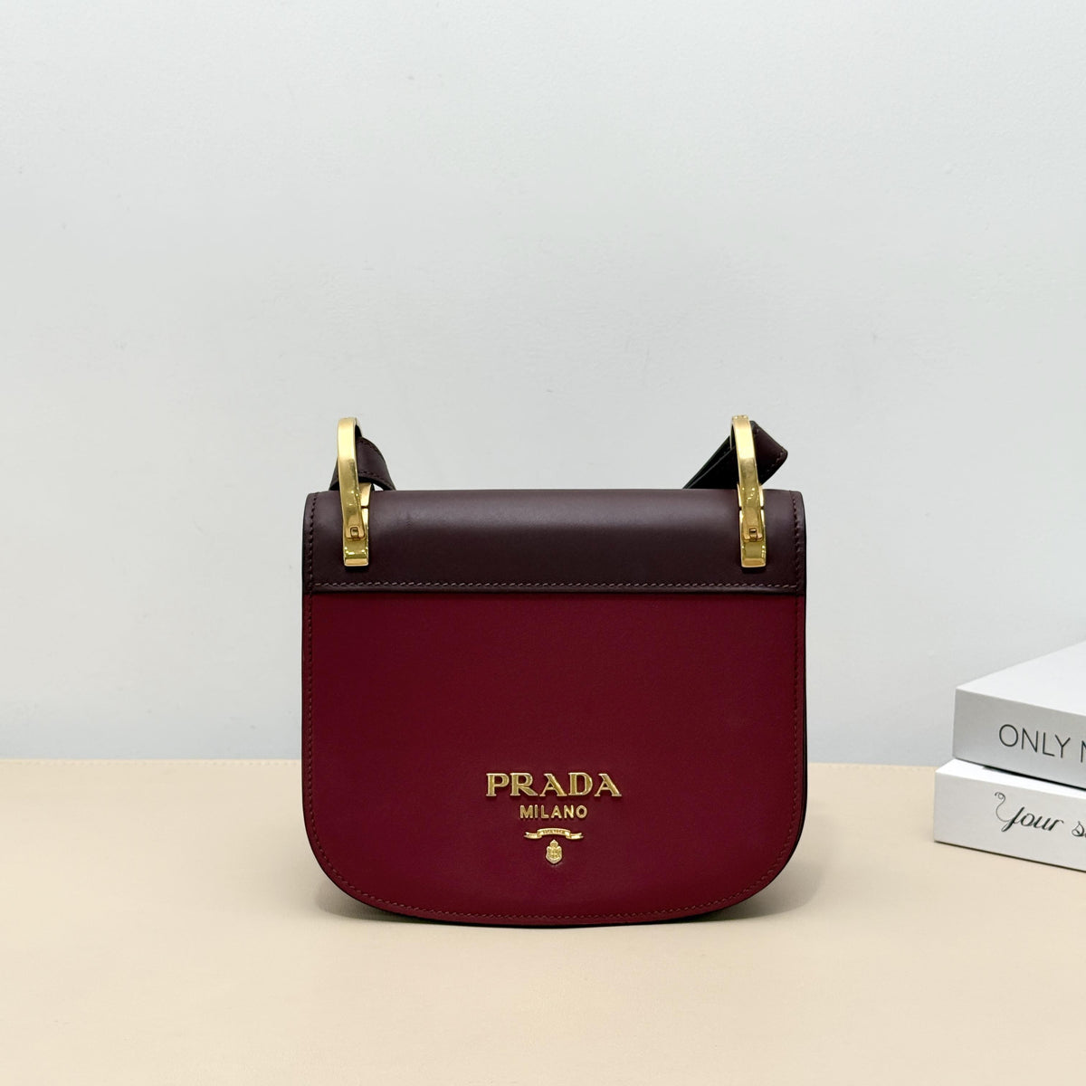Prada Two Tone Smooth Flap Crossbody Saddle Bag