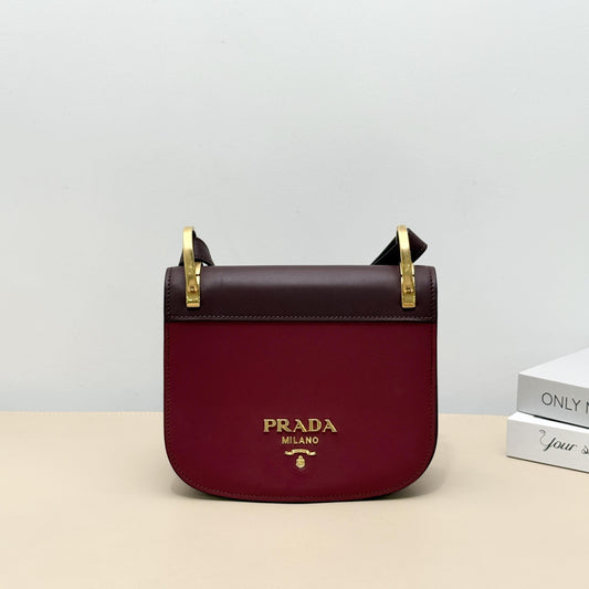 Prada Two Tone Smooth Flap Crossbody Saddle Bag