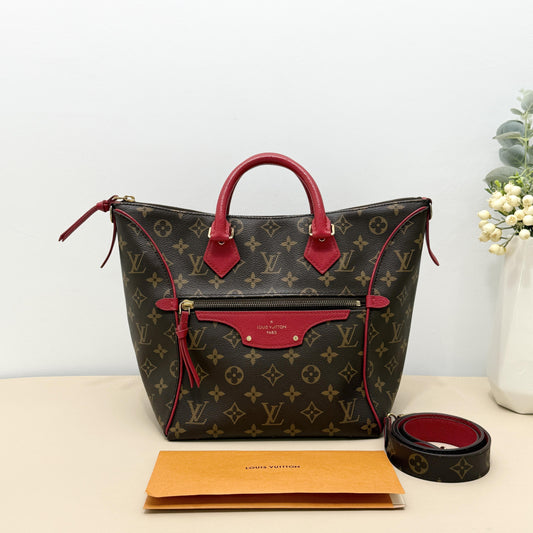 Monogram Tote Bag with Red Leather Trim
