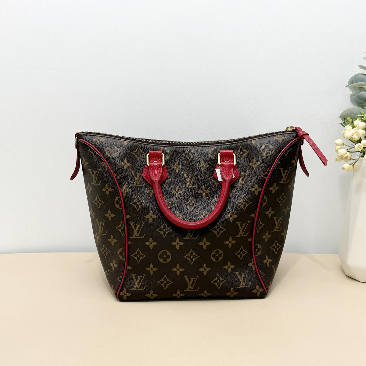 Monogram Tote Bag with Red Leather Trim