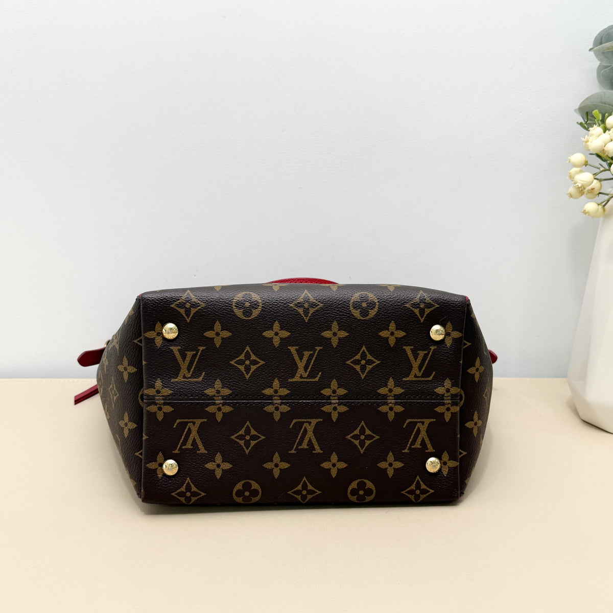 Monogram Tote Bag with Red Leather Trim