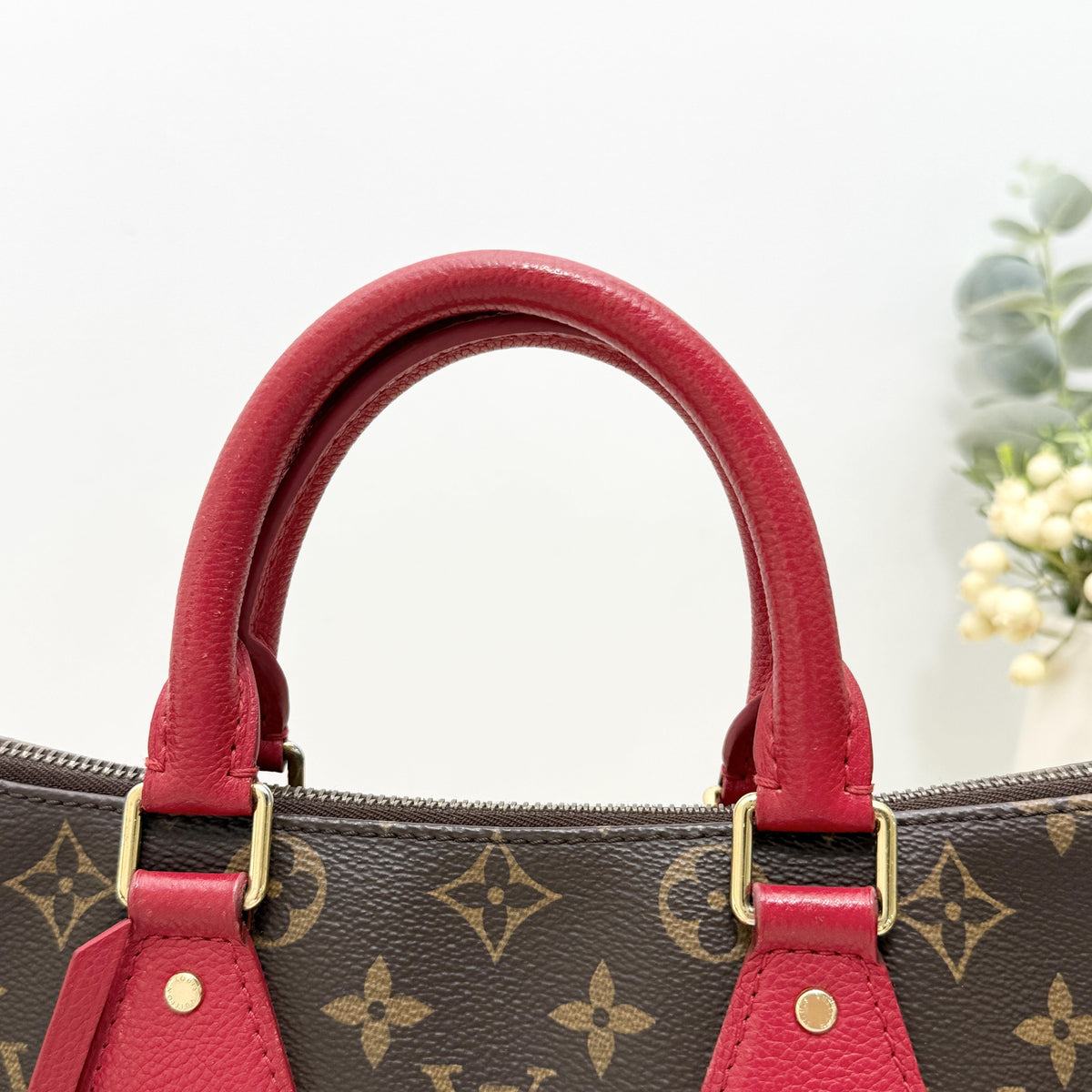 Monogram Tote Bag with Red Leather Trim