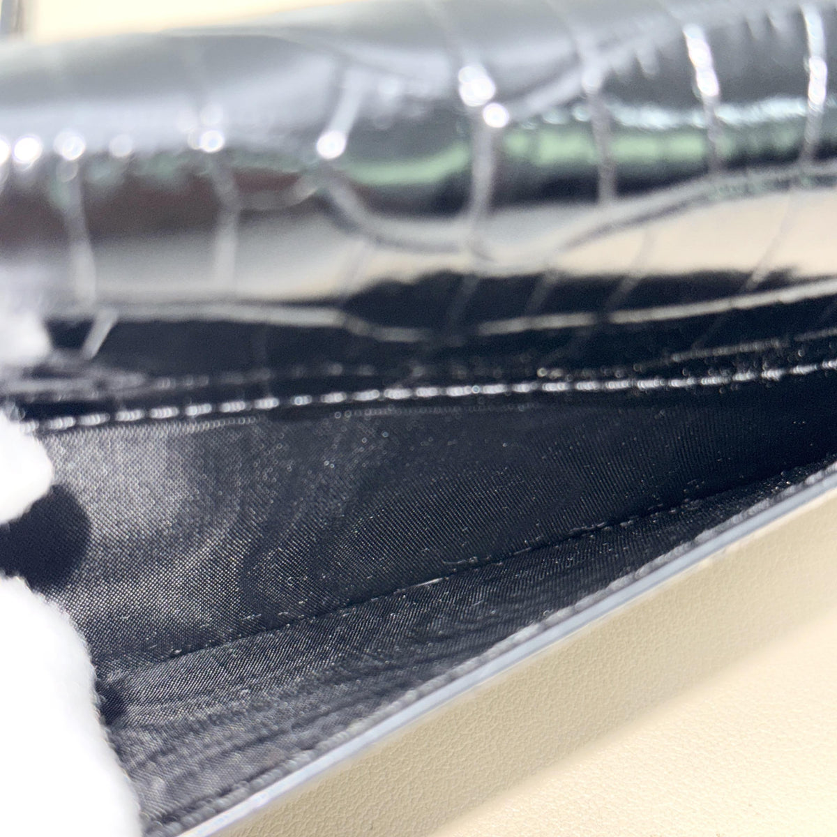 Kate Small Black Shiny Croc Embossed Leather Chain Bag