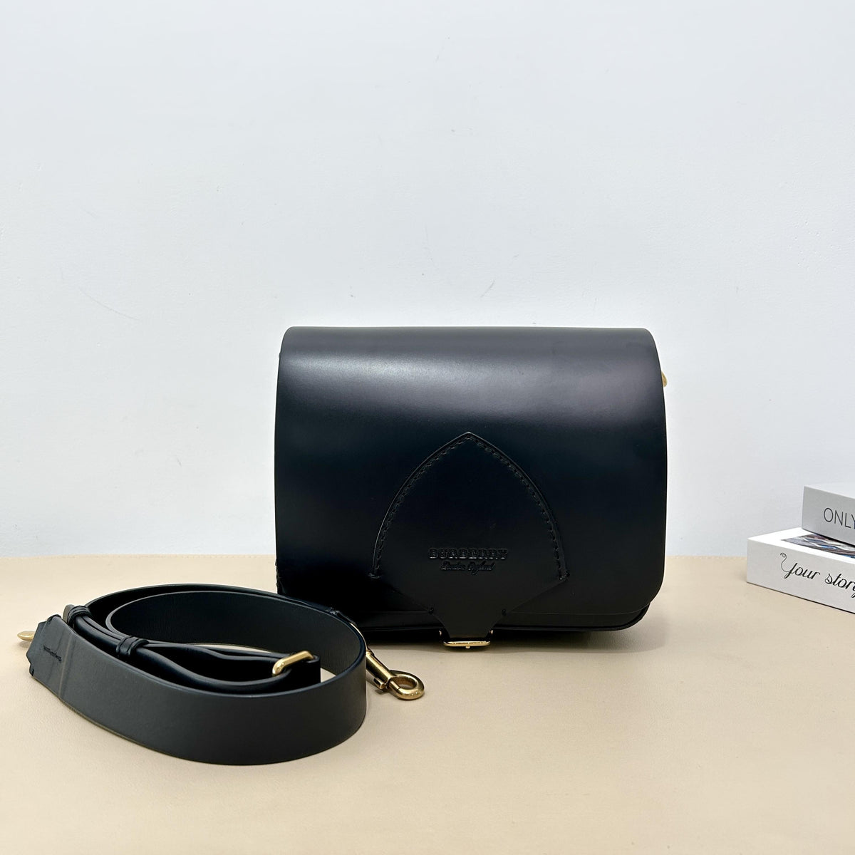 Smooth Leather Shield Buckle Flap Crossbody Bag
