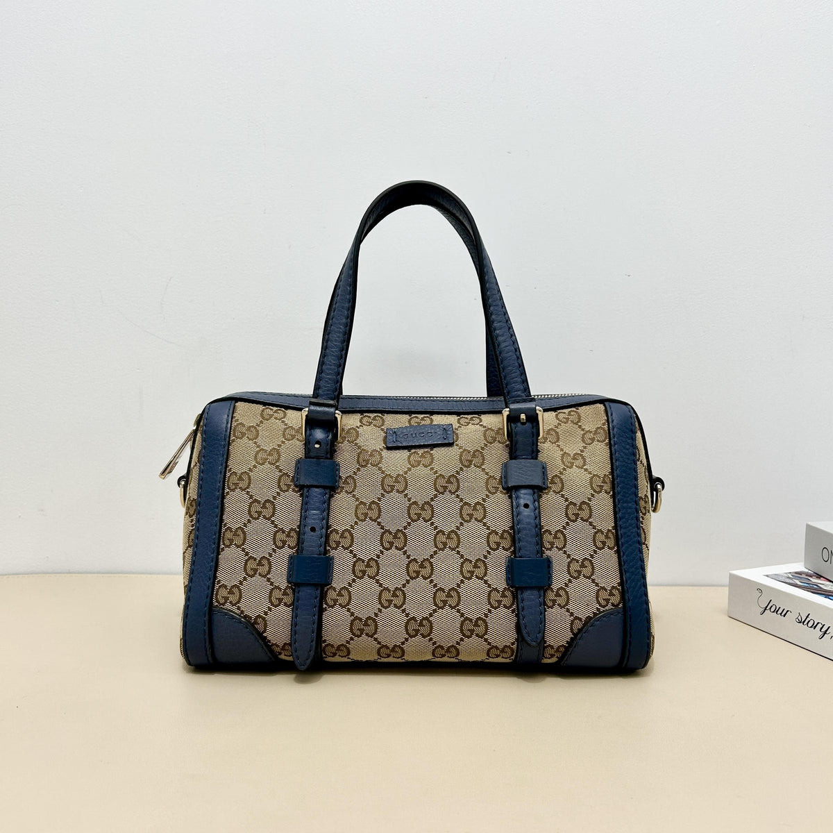 Gucci Classic GG Navy Leather Mini Boston Handbag