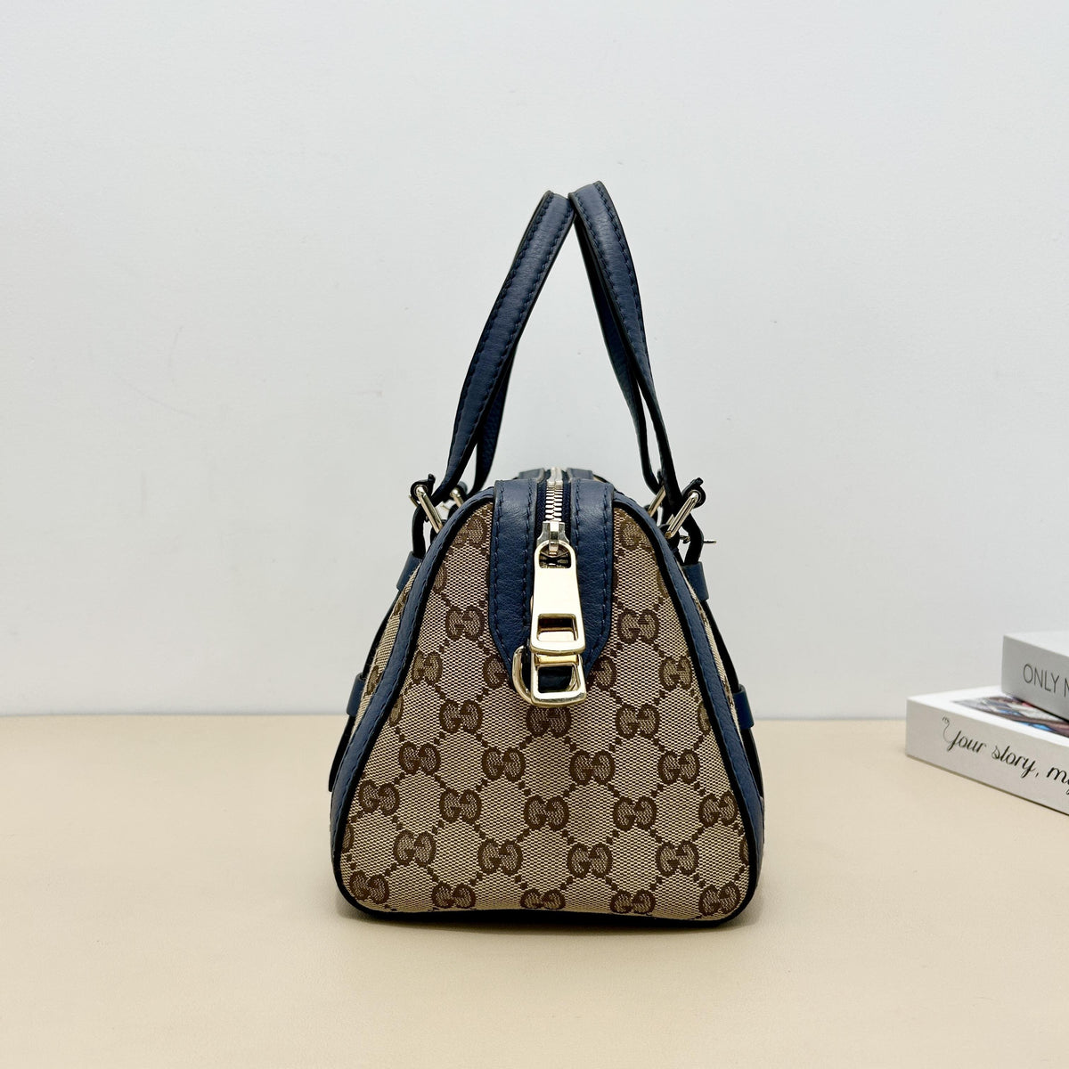 Gucci Classic GG Navy Leather Mini Boston Handbag
