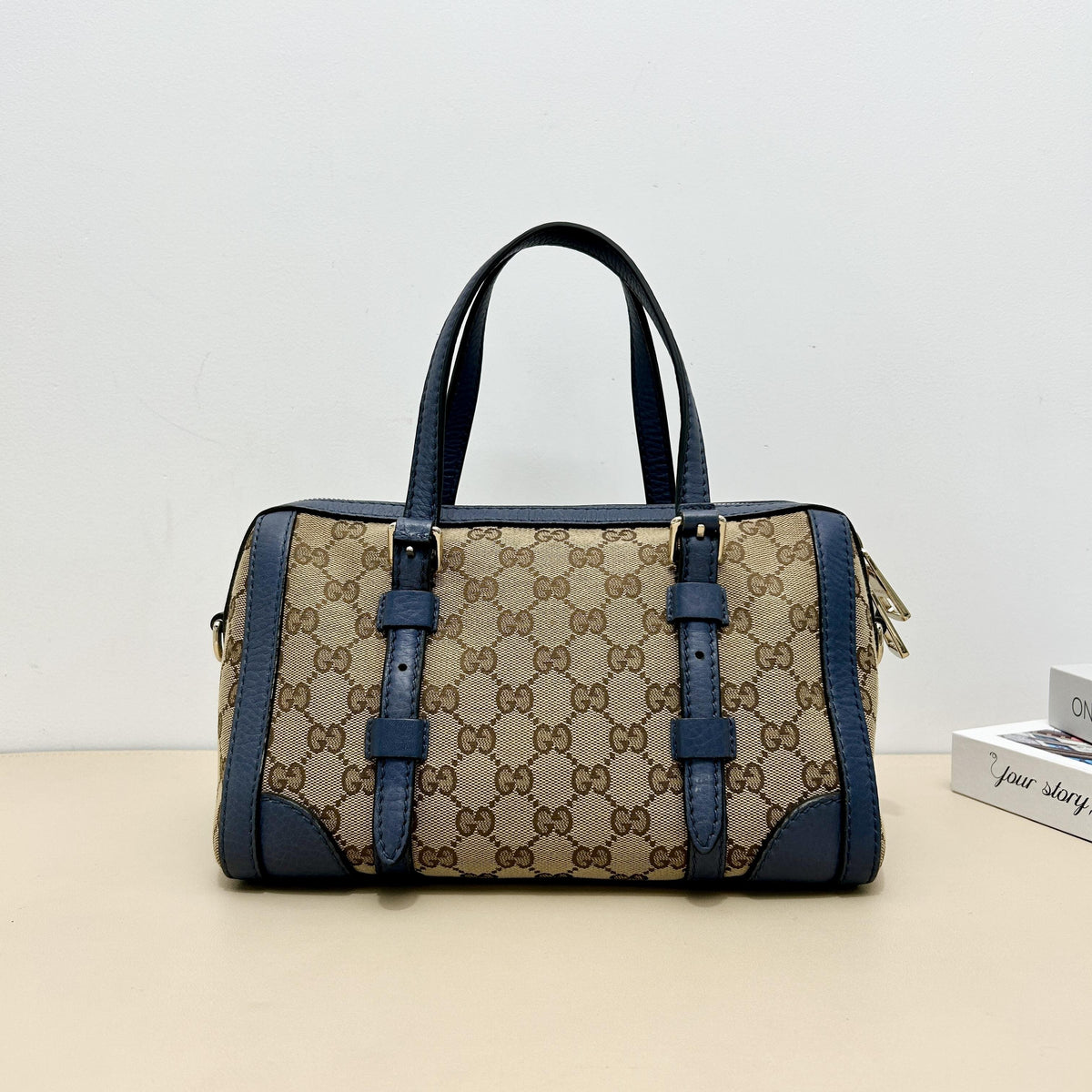 Gucci Classic GG Navy Leather Mini Boston Handbag