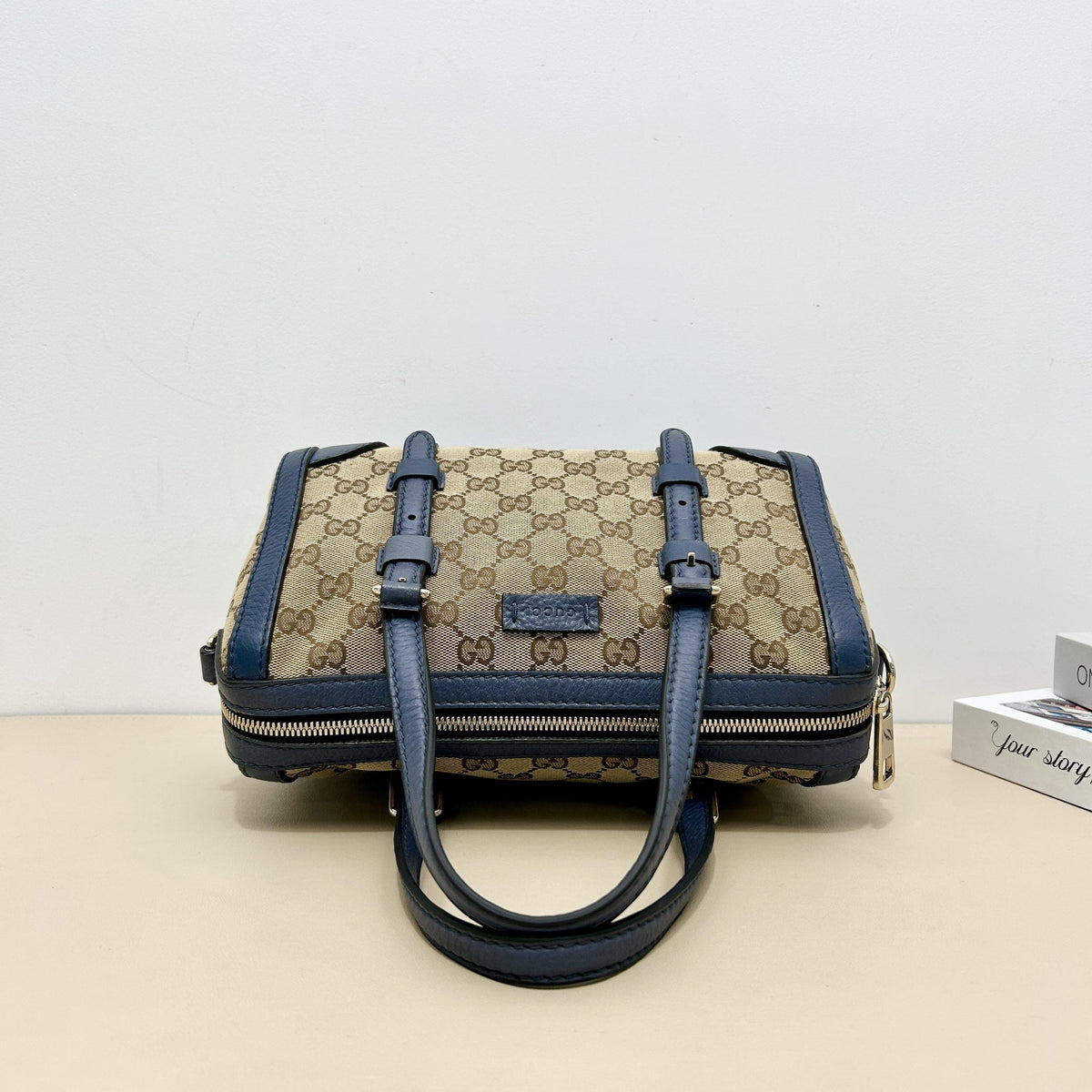 Gucci Classic GG Navy Leather Mini Boston Handbag
