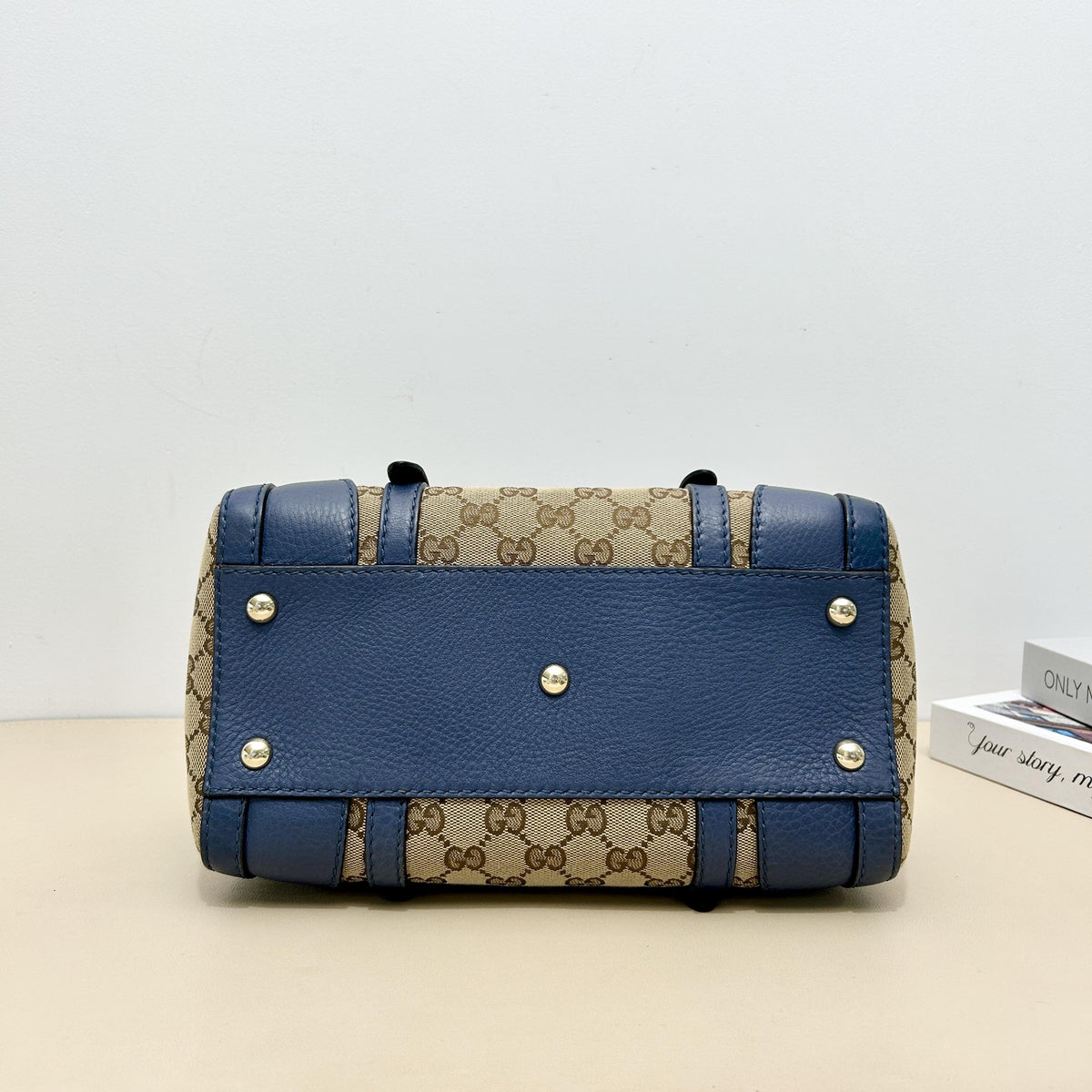 Gucci Classic GG Navy Leather Mini Boston Handbag