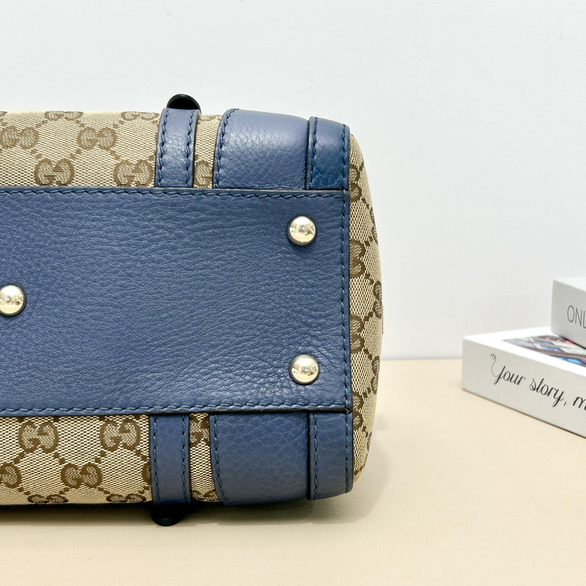 Gucci Classic GG Navy Leather Mini Boston Handbag