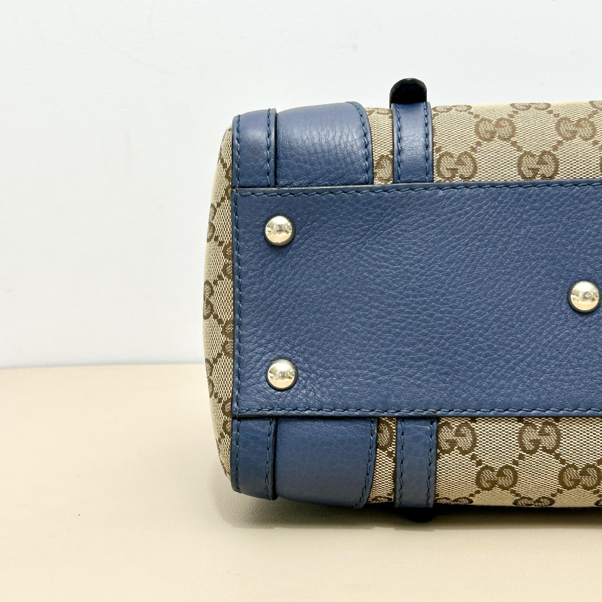 Gucci Classic GG Navy Leather Mini Boston Handbag