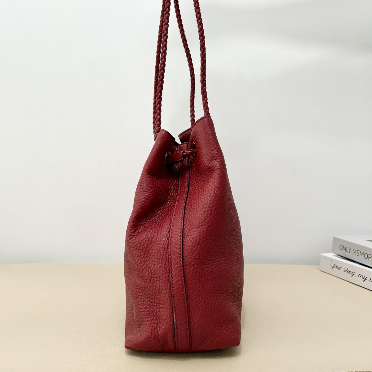 Gucci Red Grain Leather Braided Strap Tote Shoulder Bag