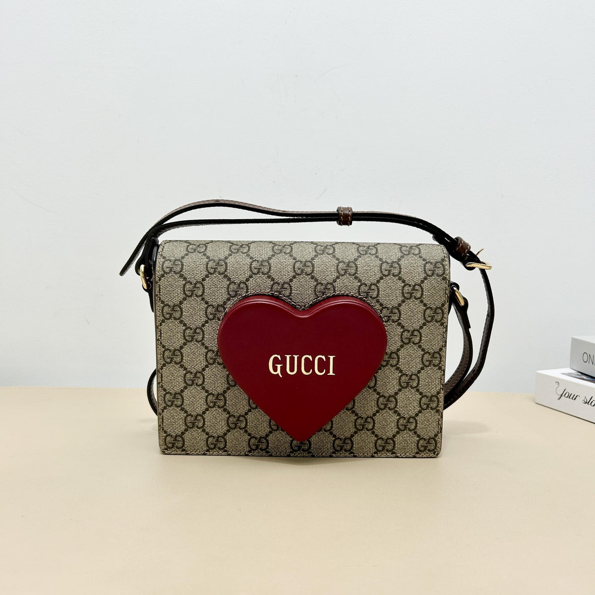 Gucci GG Canvas Heart Patch Flap Crossbody Bag