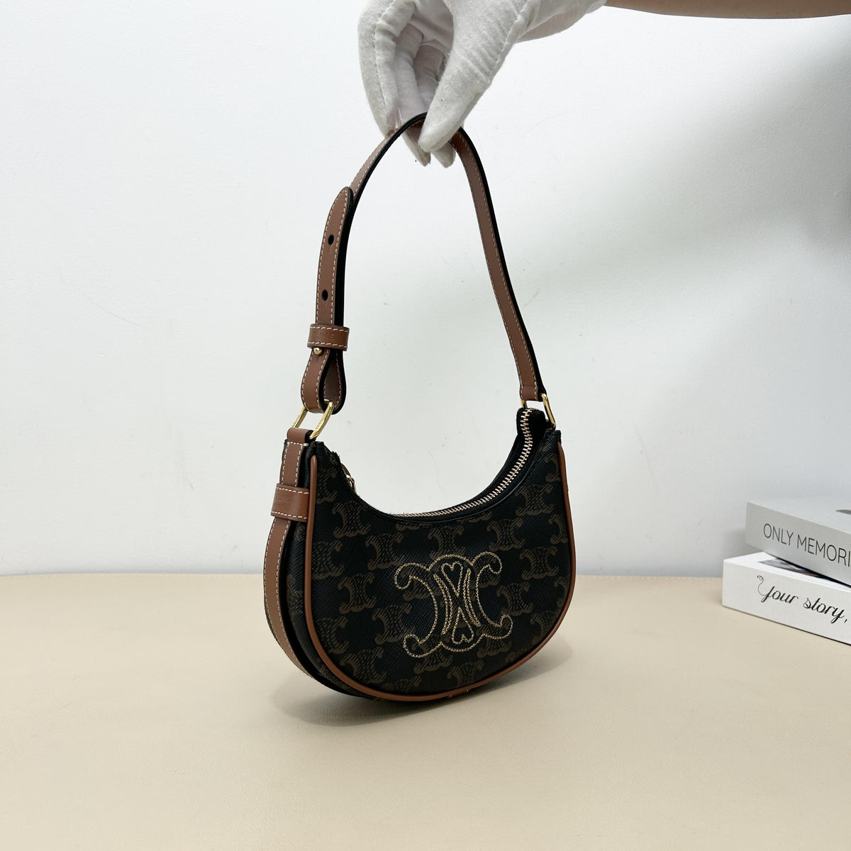 Triomphe Heart Embroidered AVA Hobo Shoulder Bag