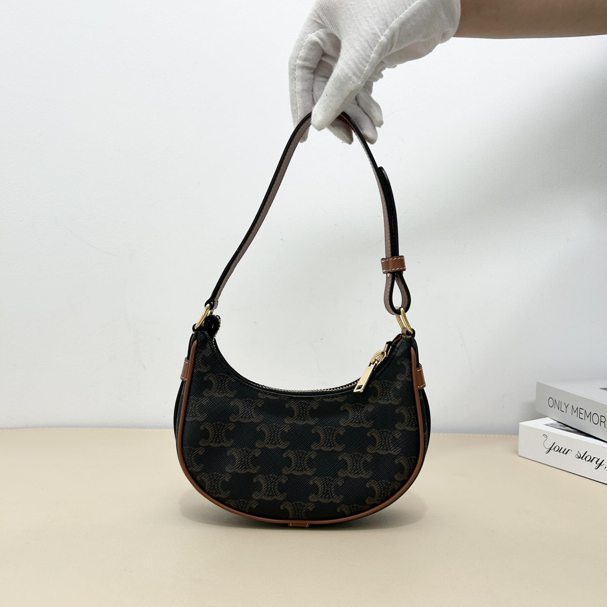 Triomphe Heart Embroidered AVA Hobo Shoulder Bag