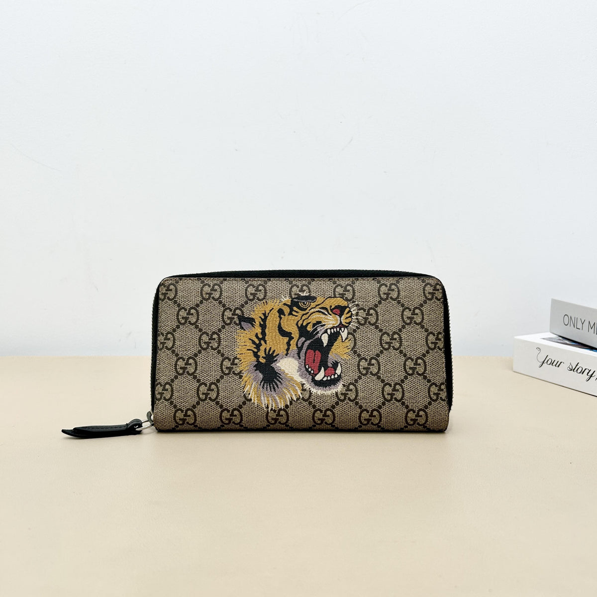 GG Supreme Tiger Print Zip Around Long Wallet