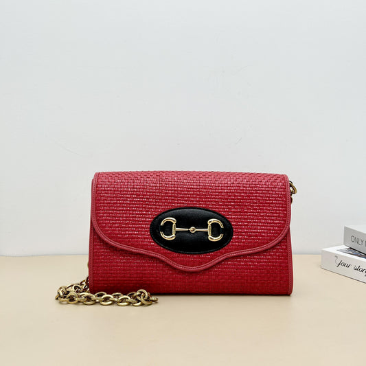 Red & Leather Horsebit Flap Clutch Bag