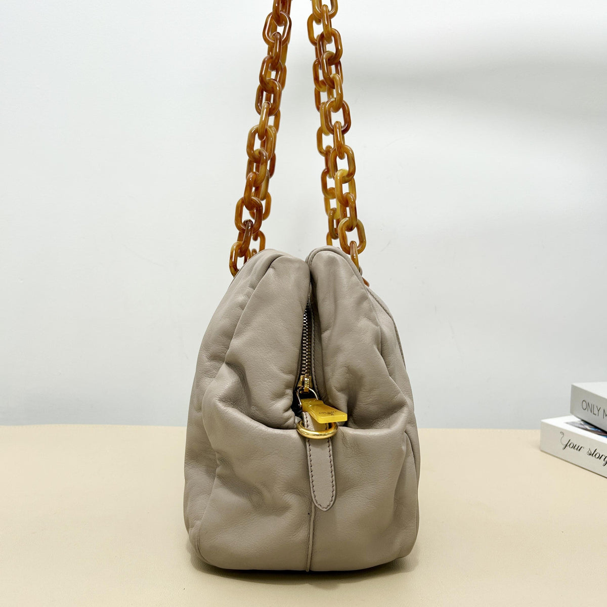 Prada Light Taupe Soft Resin Thick Chain Shoulder Bag
