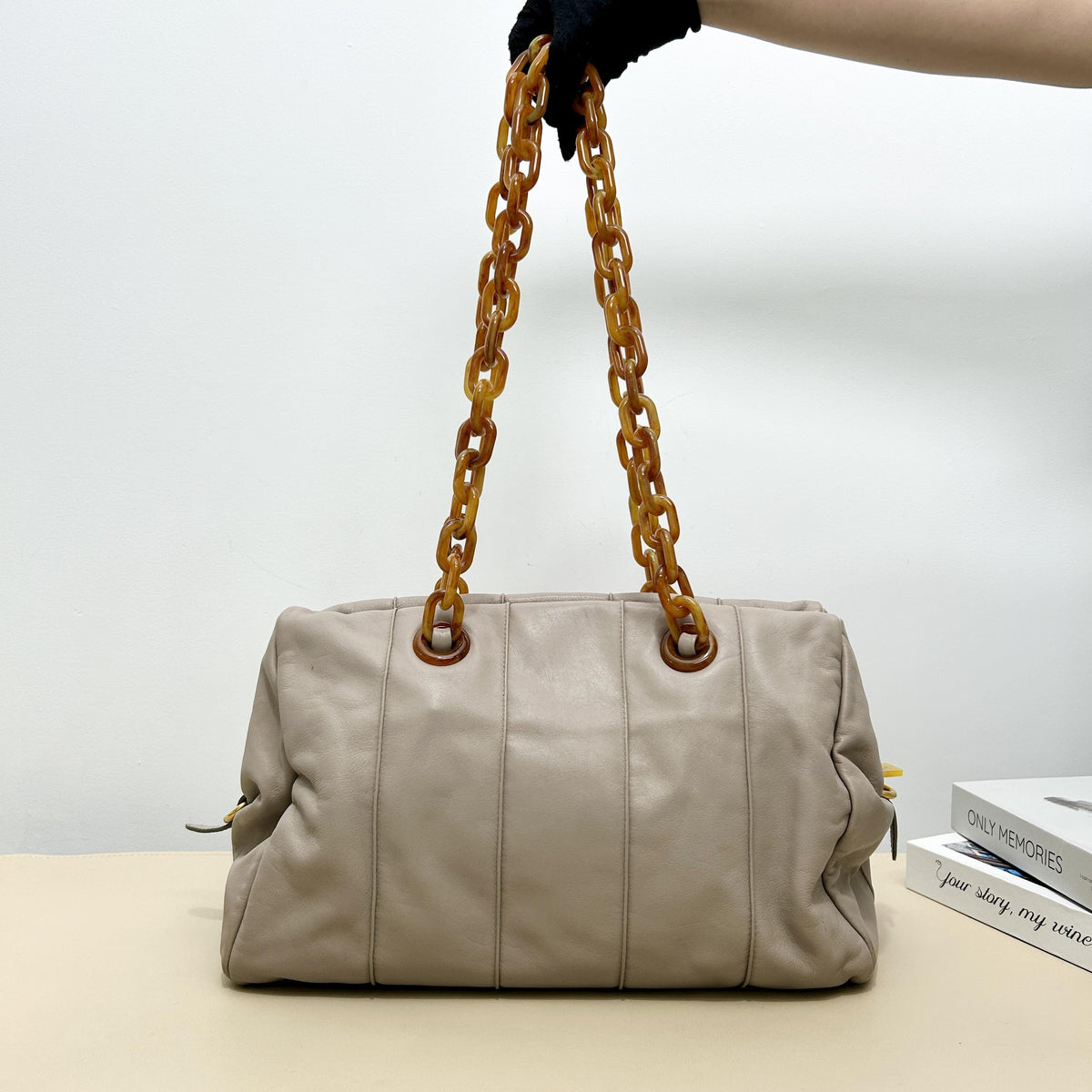 Prada Light Taupe Soft Resin Thick Chain Shoulder Bag