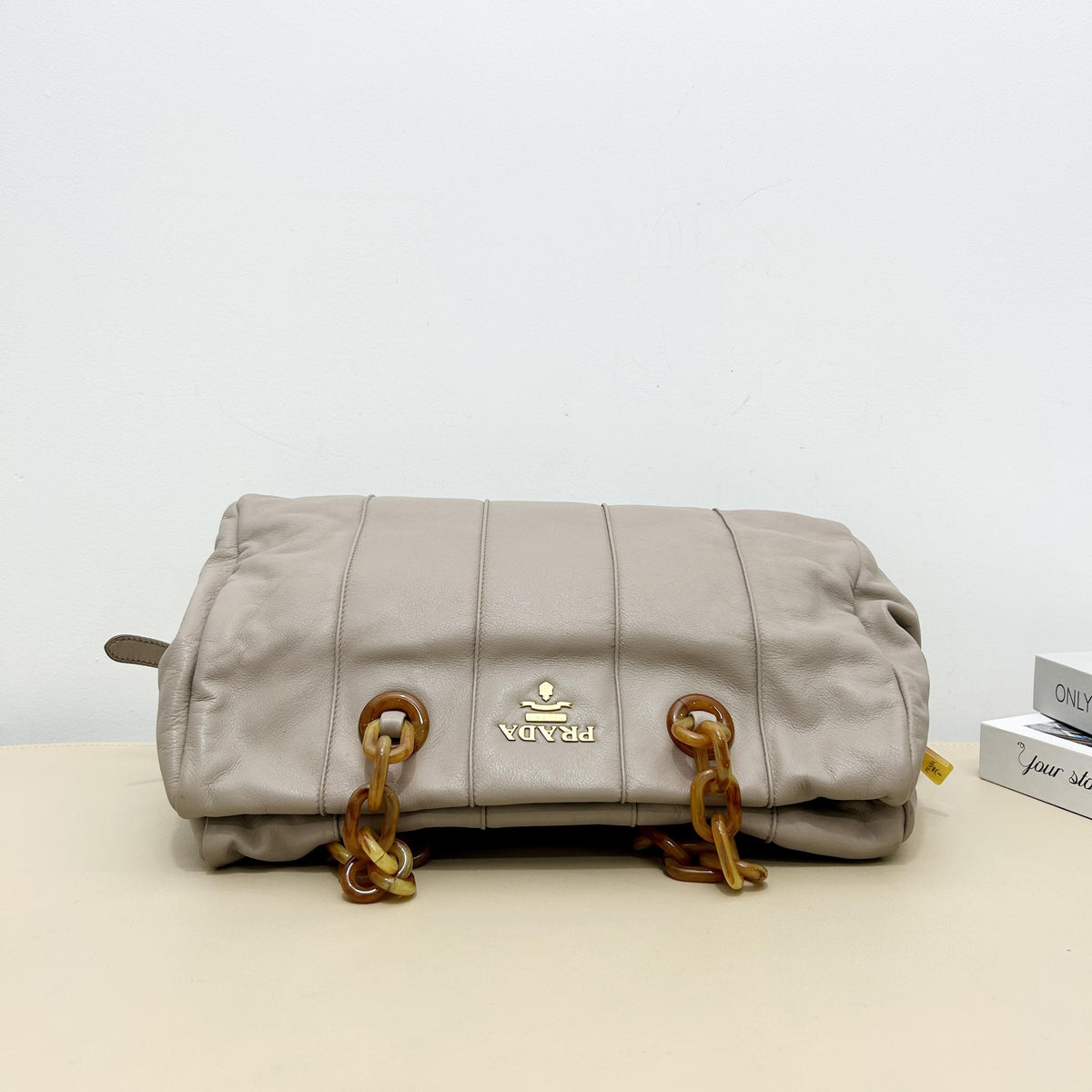 Prada Light Taupe Soft Resin Thick Chain Shoulder Bag