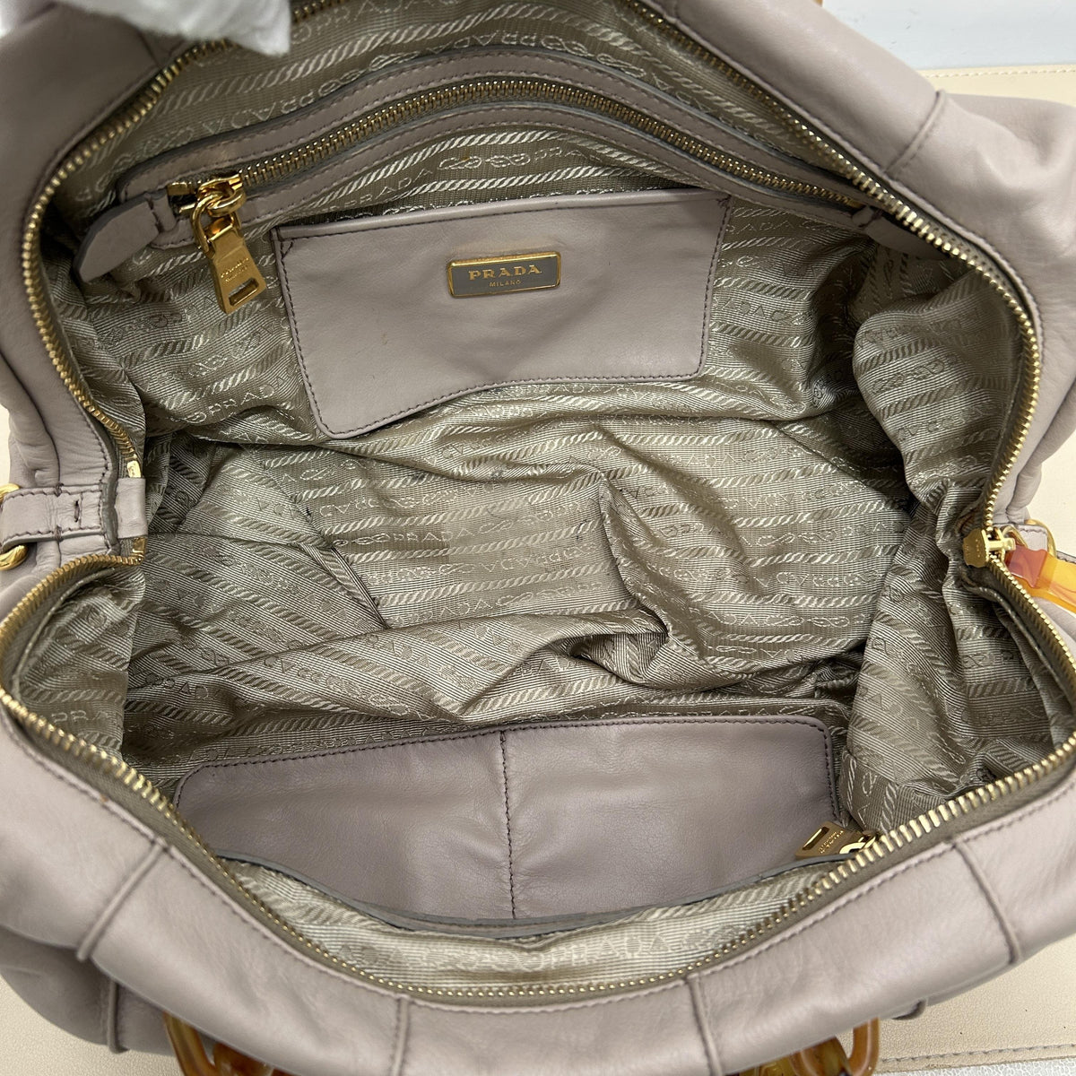 Prada Light Taupe Soft Resin Thick Chain Shoulder Bag