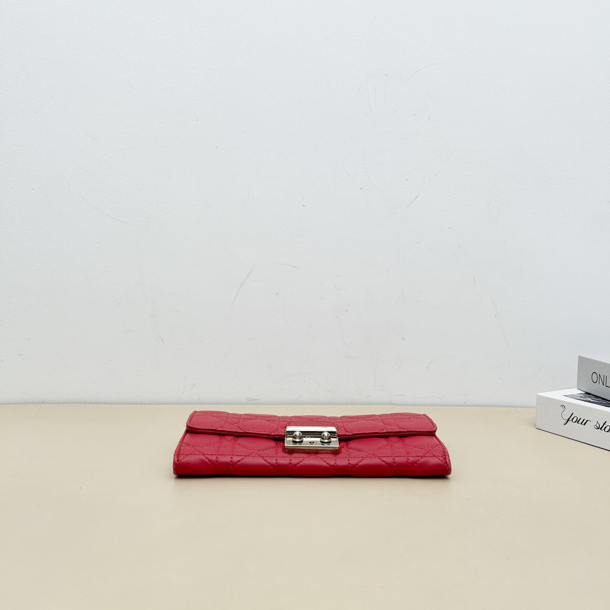 Pre-Owned Dior Fuchsia Lambskin Cannage Quilted Lock-Clasp Flap Long Wallet