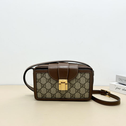 Gucci GG Supreme Box Crossbody Bag - Brown Classic GG Canvas