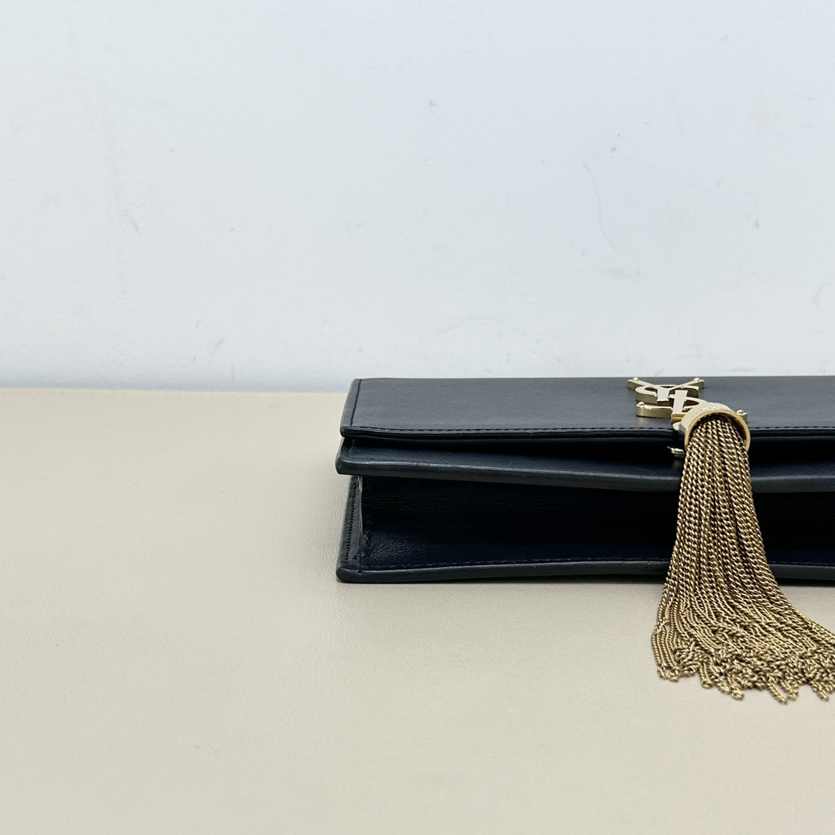 Yves Saint Laurent Black Smooth Tassel Clutch Bag