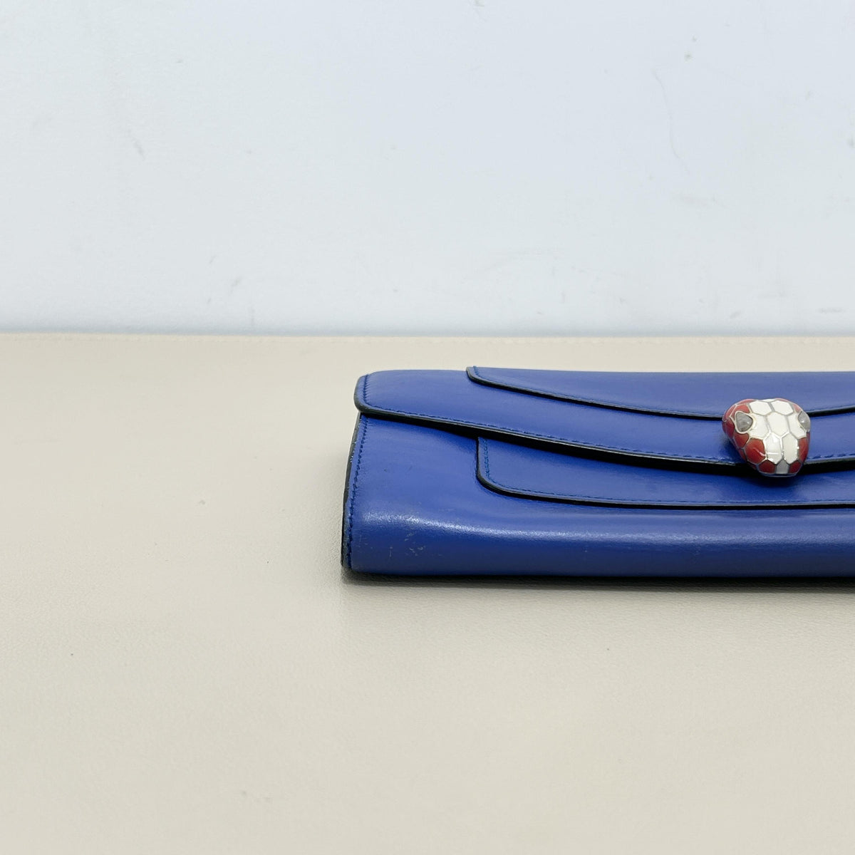 Serpenti Royal Blue Snake head Flap Long Wallet