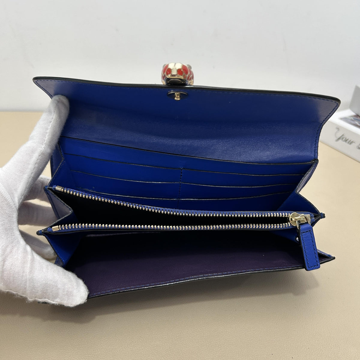 Serpenti Royal Blue Snake head Flap Long Wallet